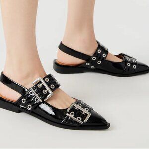 Steve Madden GRAYA Black Patent Slingback Flats